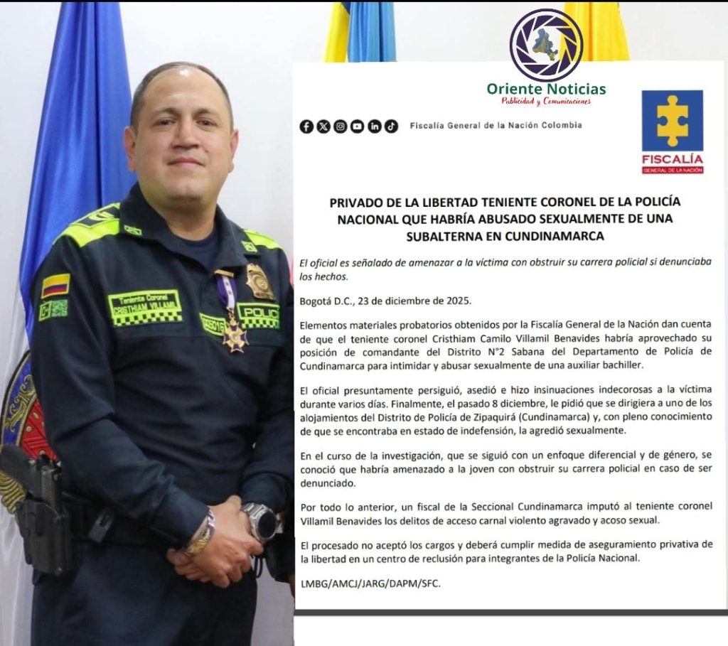 A la cárcel Coronel que habría abusado a una Auxiliar de Policía bajo intimidaciones.